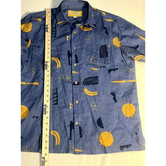 32 Bar Blues Mens Blue Funky's Uncle Abstract Pattern Shirt Size Large - Picture 7 of 9
